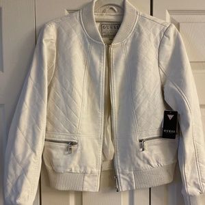 Guess Melissa PU Bomber Jacket Ivory White Medium NWT